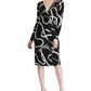 Vestido de festa feminino Lauren Ralph Lauren, estampado, manga comprida, decote em V, abaixo do joelho, preto, tamanho 4