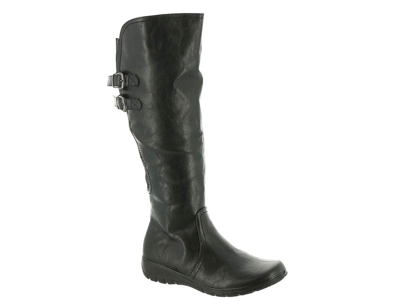 Botas femininas Easy Street Tess Plus de couro, bico fechado, cano médio, pretas, tamanho 6,5 m