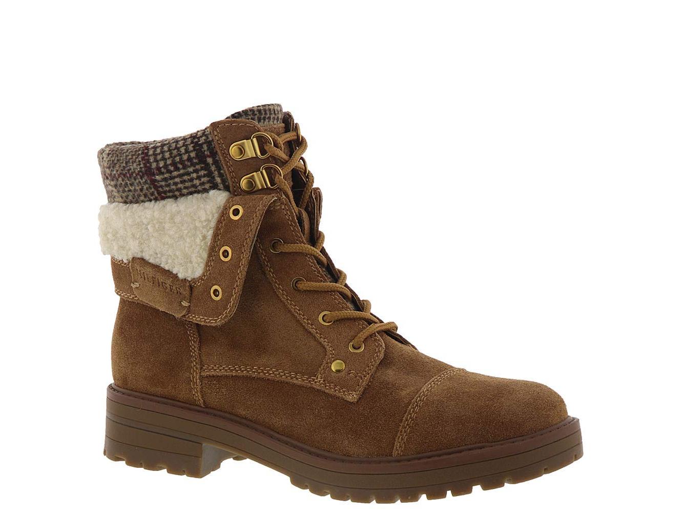 Tommy Hilfiger Botas Femininas Dyan Fabric Bico Redondo Cano Curto Marrom - Tamanho 9 M
