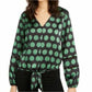 Blusa feminina INC com manga comprida e decote em V e bolinhas, preta, tamanho XS