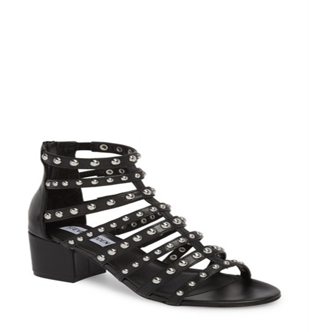 Sandália de salto Steve Madden Mania feminina, preta/multicolorida, tamanho 8,5 M