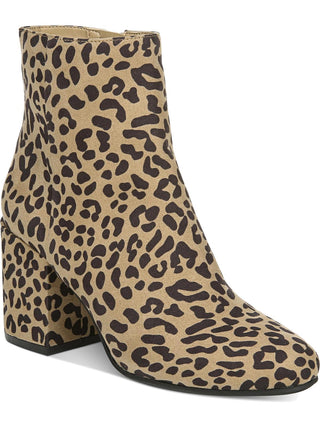 Botas femininas Bar III com estampa de leopardo, conforto, amortecimento, bico amendoado, salto bloco, zíper, marrom, tamanho 9,5 M