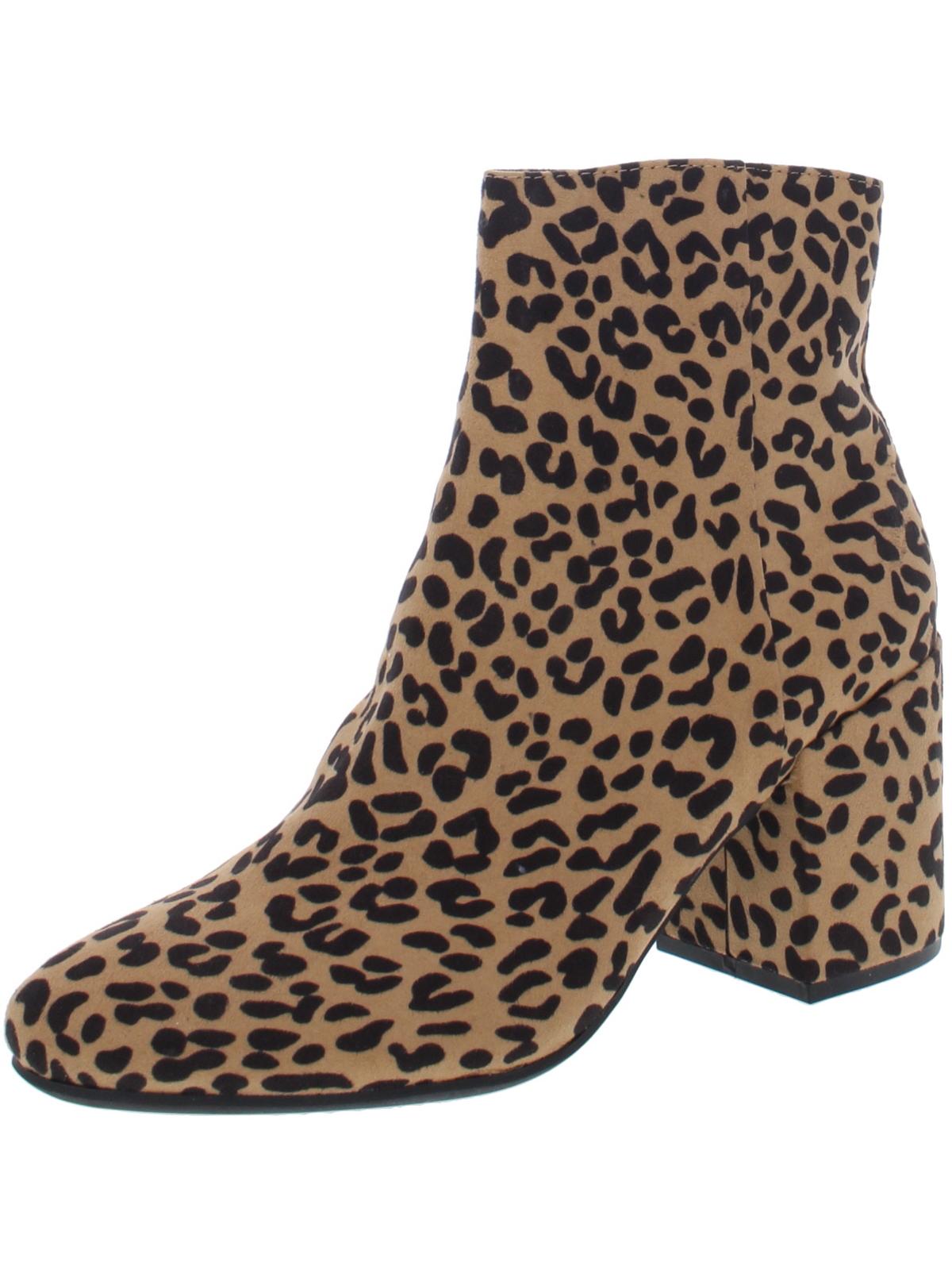 Botas femininas Bar III com estampa de leopardo, conforto, amortecimento, bico amendoado, salto bloco, zíper, marrom, tamanho 9,5 M