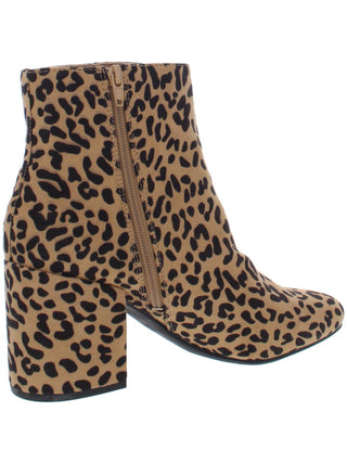Botas femininas Bar III com estampa de leopardo, conforto, amortecimento, bico amendoado, salto bloco, zíper, marrom, tamanho 9,5 M