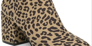 Botas femininas Bar III com estampa de leopardo, conforto, amortecimento, bico amendoado, salto bloco, zíper, marrom, tamanho 9,5 M