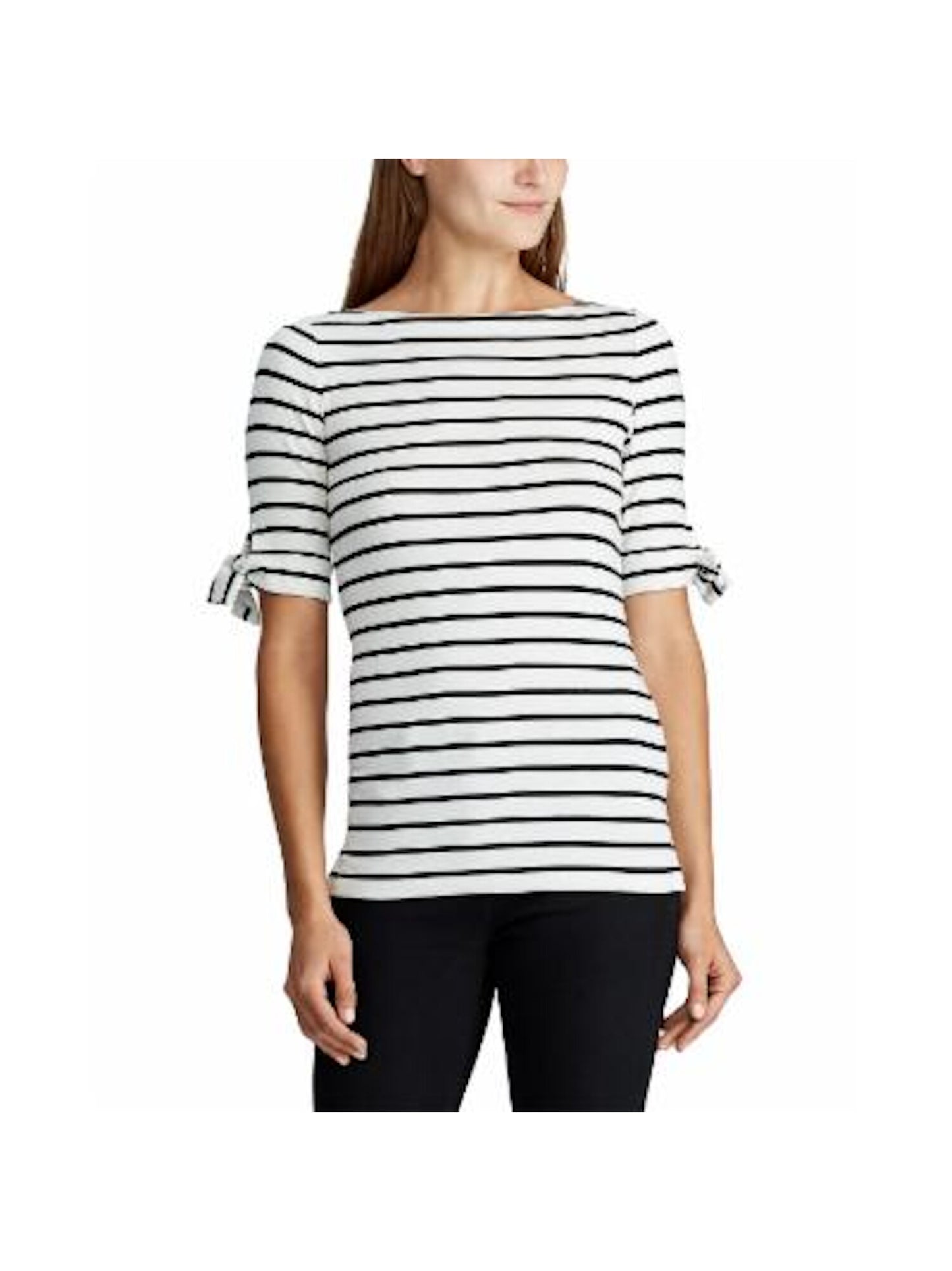 Blusa feminina listrada com decote canoa e manga comprida, tamanho XL, da Lauren Ralph Lauren