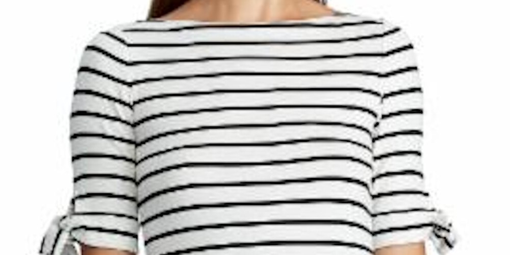 Blusa feminina listrada com decote canoa e manga comprida, tamanho XL, da Lauren Ralph Lauren