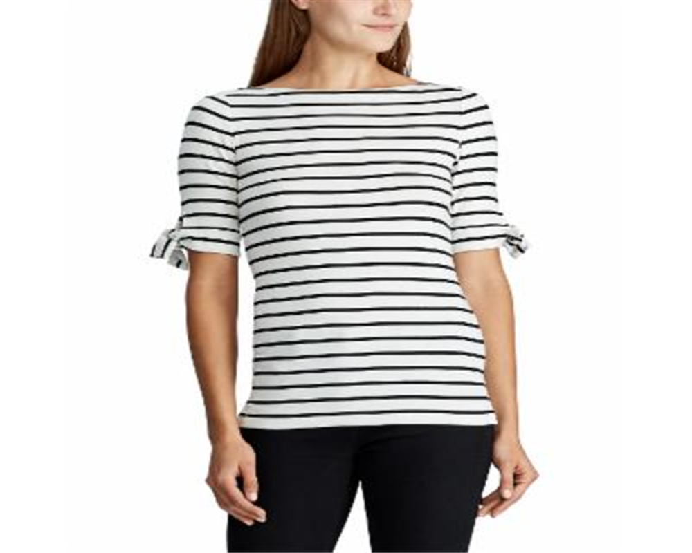Blusa feminina Lauren Ralph Lauren com manga amarrada, tamanho médio, creme, inverno