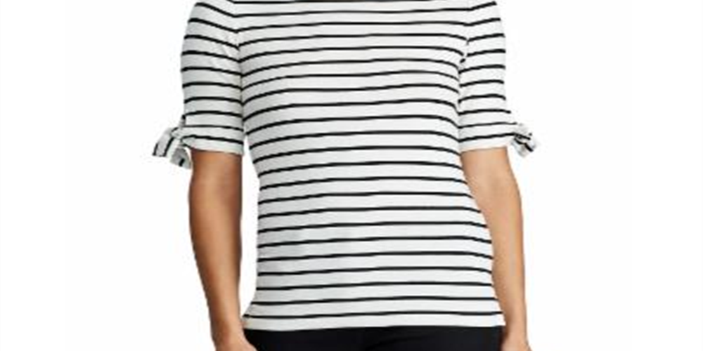 Blusa feminina Lauren Ralph Lauren com manga amarrada, tamanho médio, creme, inverno