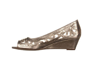 Charter Club Cassiaa Peep Toe Wedge Bejeweled Heels Feminino Platino Sapatos Dourados Tamanho -8M