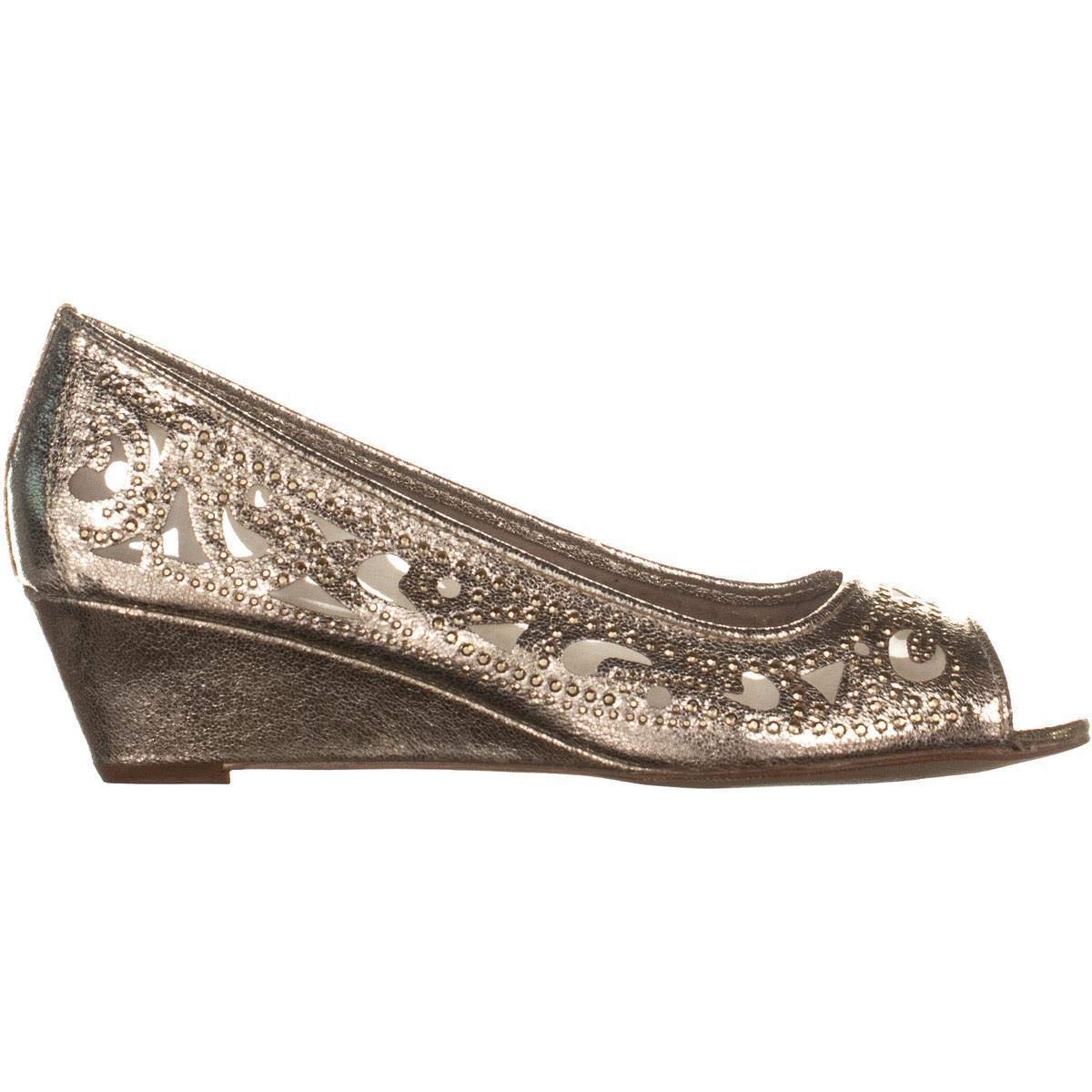 Charter Club Cassiaa Peep Toe Wedge Bejeweled Heels Feminino Platino Sapatos Dourados Tamanho -8M