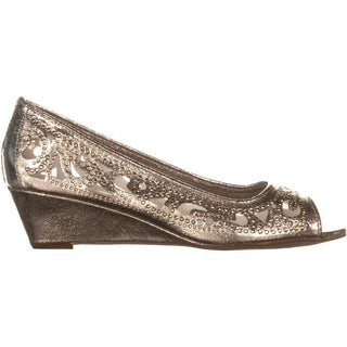 Charter Club Cassiaa Peep Toe Wedge Bejeweled Heels Feminino Platino Sapatos Dourados Tamanho -8M