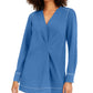 Blusa túnica feminina Alfani lisa, manga comprida, gola V, azul, tamanho GG