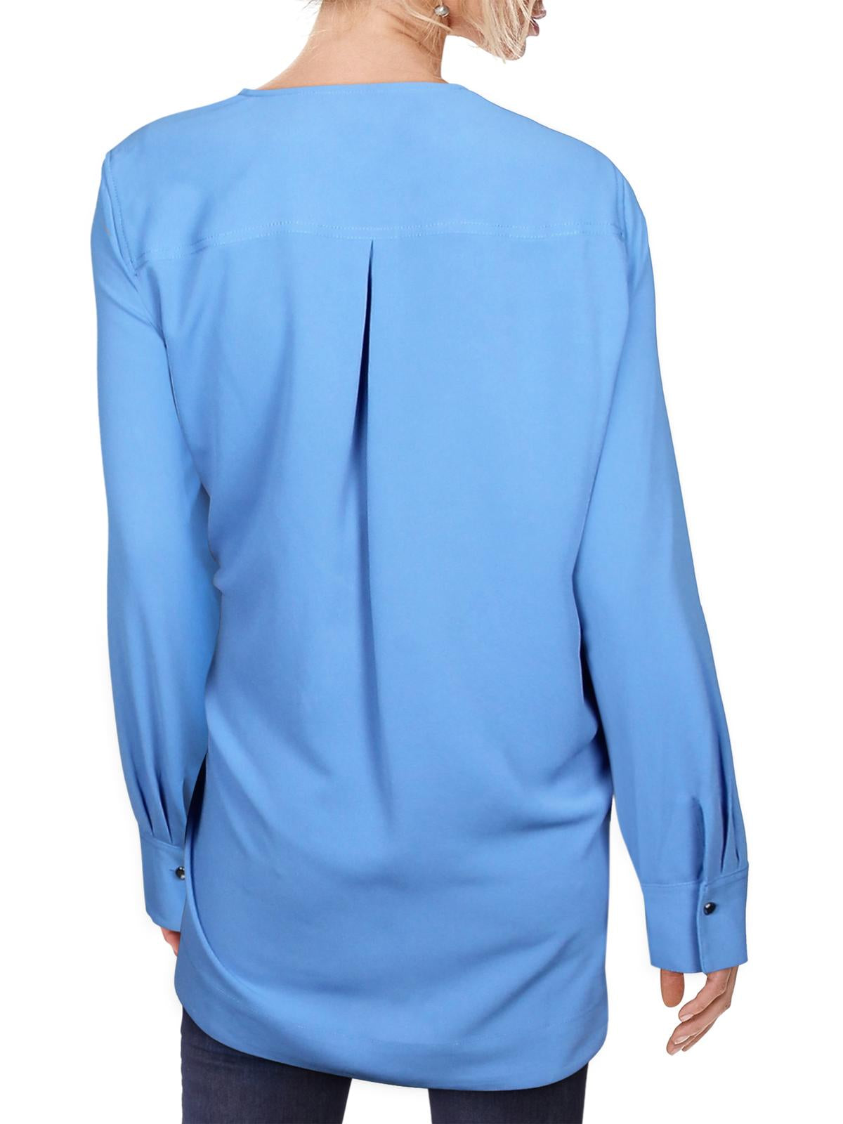 Blusa túnica feminina Alfani lisa, manga comprida, gola V, azul, tamanho GG