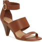 Sandália feminina INC com tiras de espuma viscoelástica, fivela ousada, tira ajustável, acolchoada, bico amendoado, salto cônico, zíper, marrom, tamanho 9 M