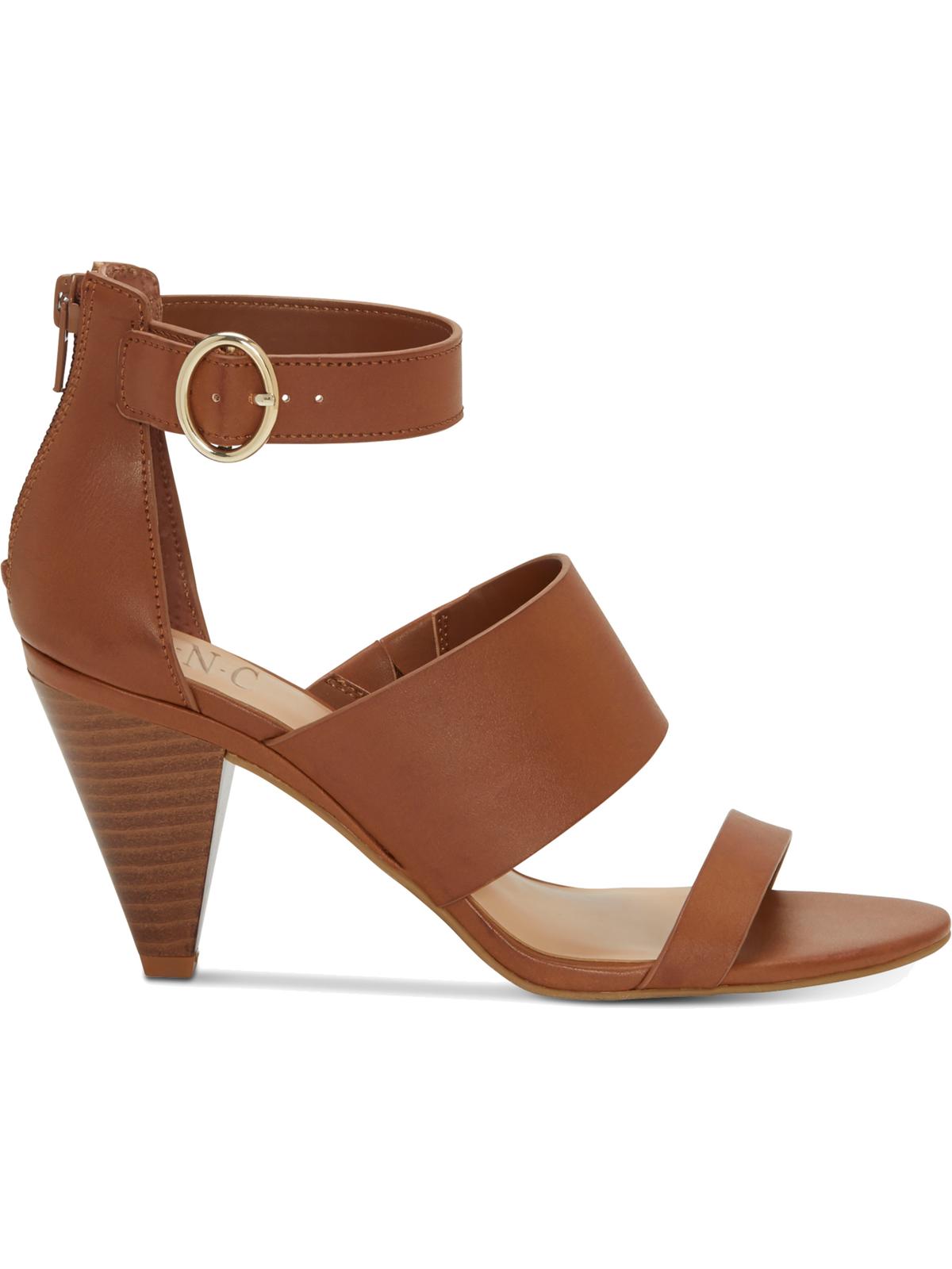 Sandália feminina INC com tiras de espuma viscoelástica, fivela ousada, tira ajustável, acolchoada, bico amendoado, salto cônico, zíper, marrom, tamanho 9 M