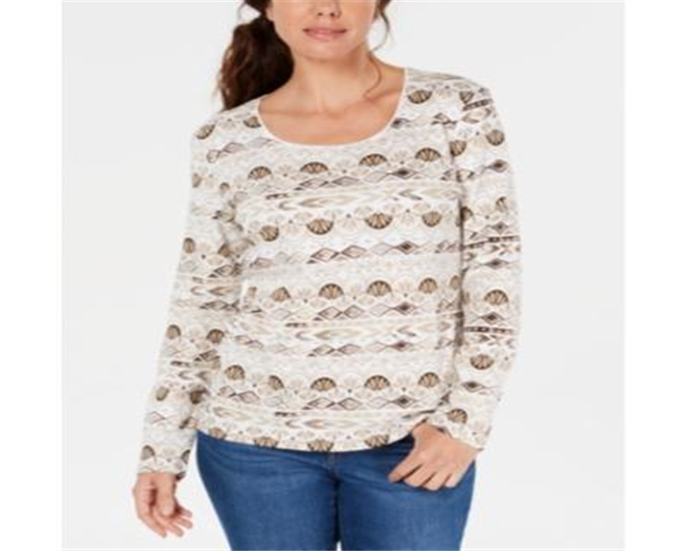 Karen Scott Blusa feminina aquarela com decote redondo, nova, cáqui, tamanho GG
