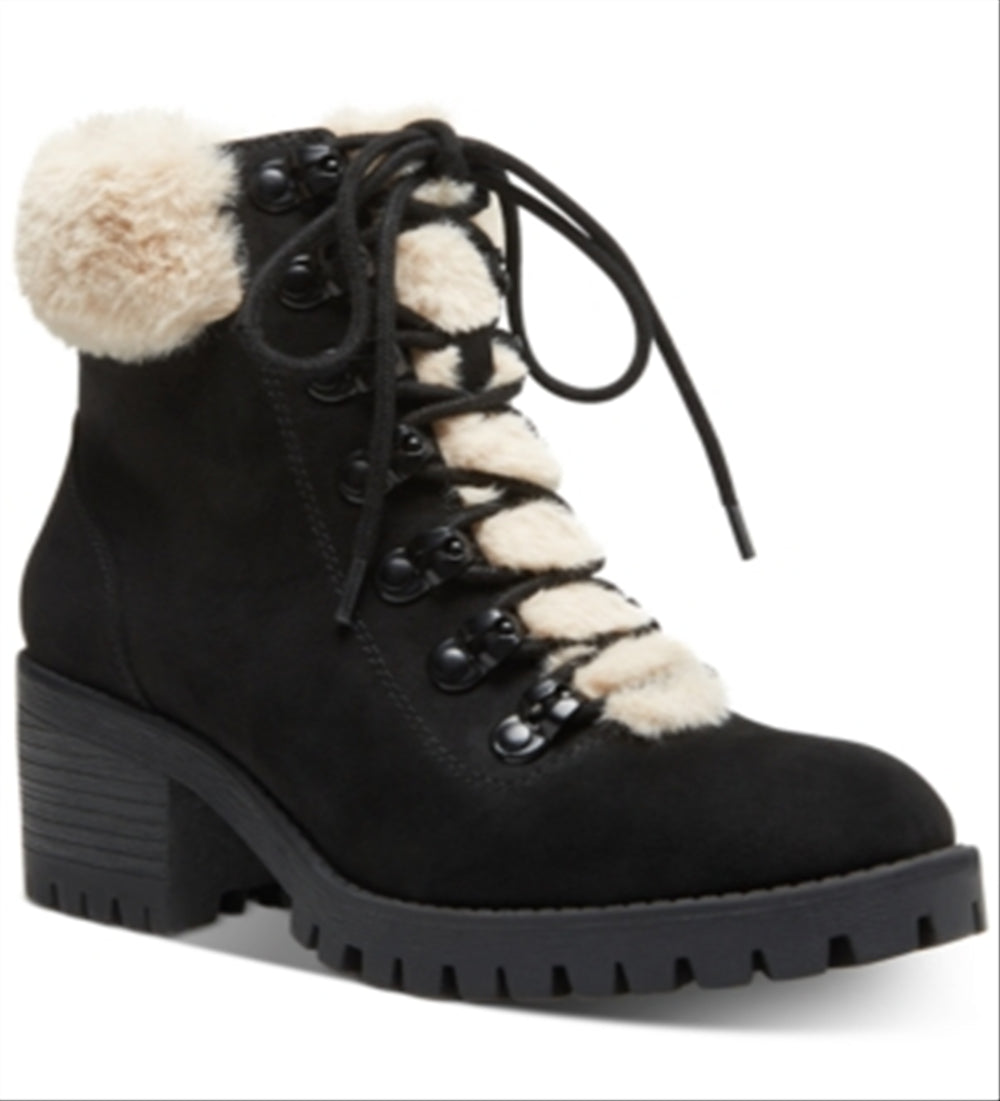 Bota de pele Madden Girl feminina com cadarço e cadarço, preta, tamanho 9 M