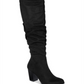 Botas femininas Material Girl com detalhe em V, acolchoadas, confortáveis, com zíper e franzidas, salto bloco Myah, pretas, tamanho 6 M