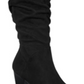 Botas femininas Material Girl com detalhe em V, acolchoadas, confortáveis, com zíper e franzidas, salto bloco Myah, pretas, tamanho 6 M