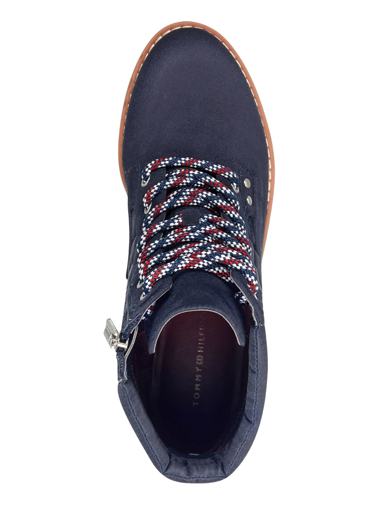 Tommy Hilfiger Botas femininas plataforma 0,5 com zíper acolchoado e bico redondo, salto bloco, com cadarço, azul, tamanho 5,5 M