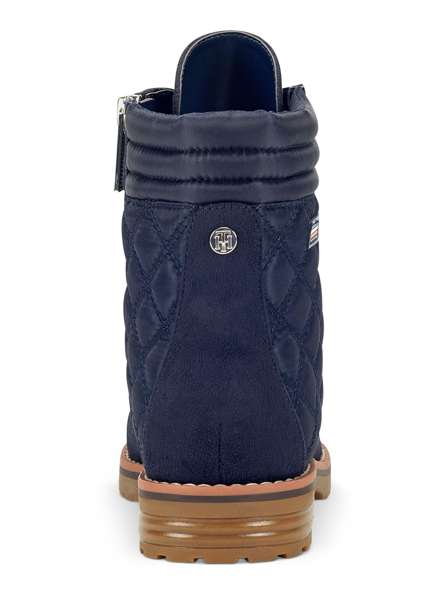 Tommy Hilfiger Botas femininas plataforma 0,5 com zíper acolchoado e bico redondo, salto bloco, com cadarço, azul, tamanho 5,5 M