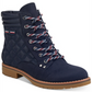 Tommy Hilfiger Botas femininas plataforma 0,5 com zíper acolchoado e bico redondo, salto bloco, com cadarço, azul, tamanho 5,5 M