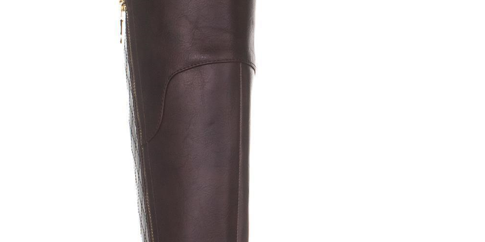 Botas de montaria altas Guss Haydin de couro sintético femininas, marrom escuro, tamanho 9,5 m