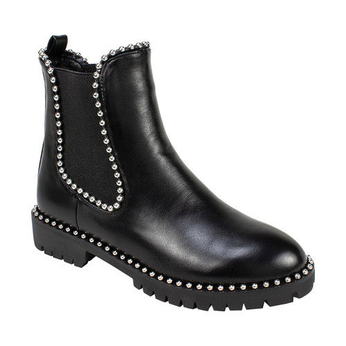 Botas de cano curto femininas Seven Dials com acabamento em tachas e acabamento em Shelley, pretas, tamanho 5,5 M