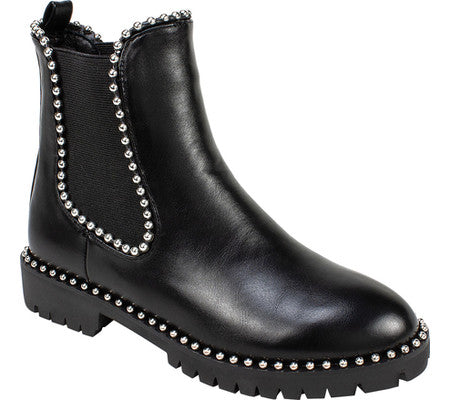 Botas de cano curto femininas Seven Dials com acabamento em tachas e acabamento em Shelley, pretas, tamanho 5,5 M