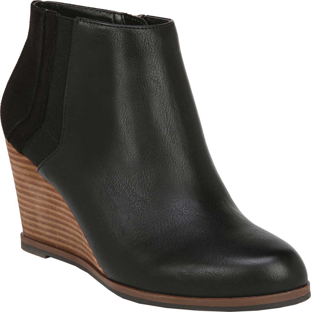 Botas femininas Dr. Scholl's com remendo de tecido e bico fechado, tamanho 9,5M, pretas