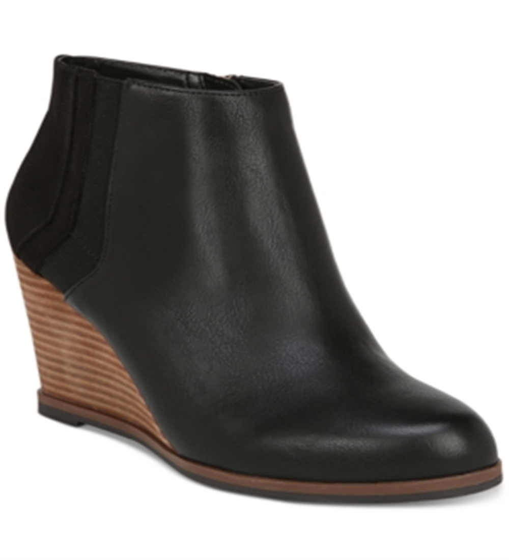 Botas femininas Dr. Scholl's com remendo de tecido e bico fechado, tamanho 9,5M, pretas