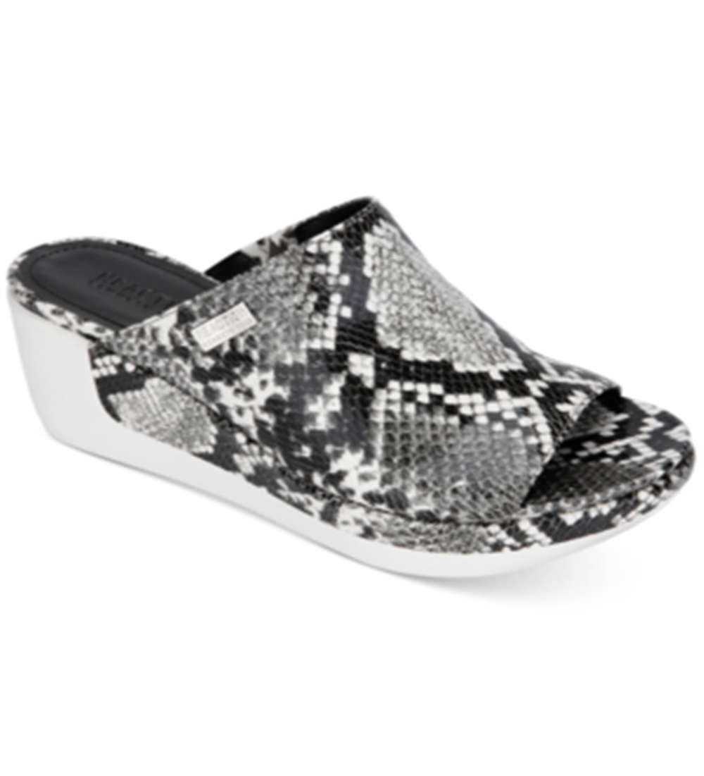 Sandálias femininas Kenneth Cole Reaction Pepea com estampa de cobra, brancas, tamanho 10 M