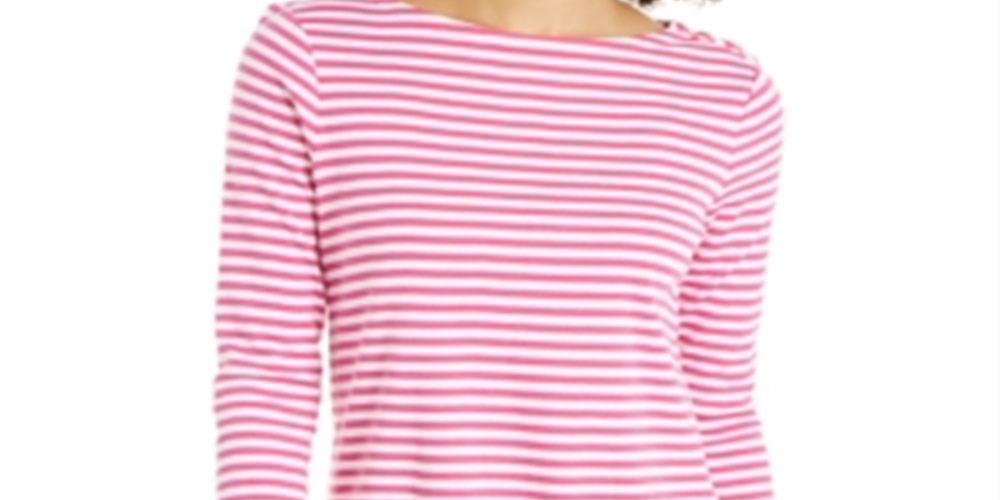 Camiseta feminina listrada de algodão Supima Charter Club, rosa, tamanho grande