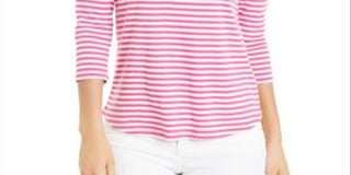 Camiseta feminina listrada de algodão Supima Charter Club, rosa, tamanho grande