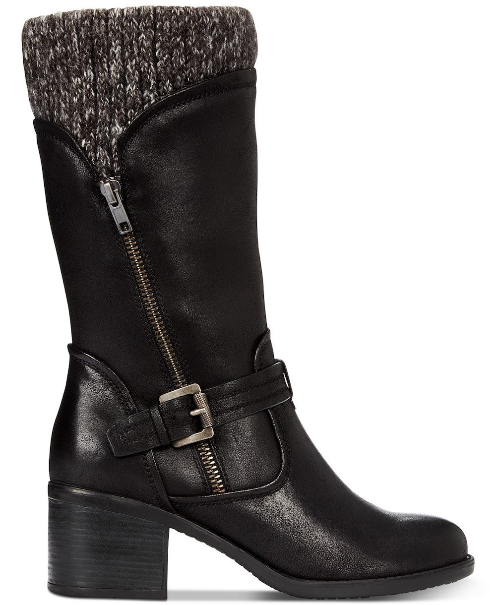 Botas femininas de couro sintético Weslin de cano médio Bare Traps, pretas, tamanho 11 M