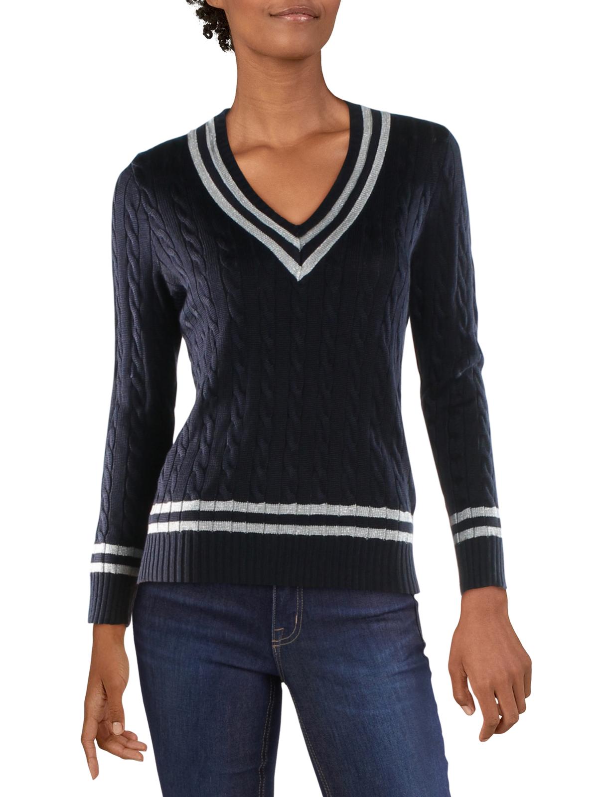 Suéter de críquete metálico plus size feminino Lauren Ralph Lauren, azul marinho, tamanho 3X