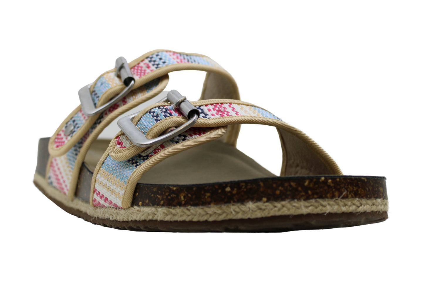 Sandálias femininas Madden Girl Bundles com bico aberto e slide casual, azul, tamanho 8,5 M