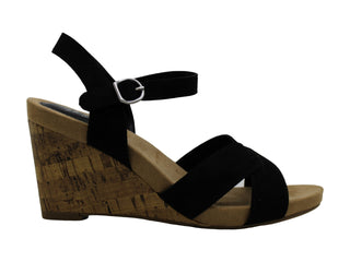 Sandálias plataforma casuais abertas com tecido Ferrnn Style &amp; Co para mulheres, pretas, tamanho 8 M