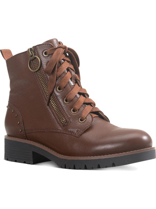 Botas de combate femininas American Rag Tatum Leather Studded, marrom, tamanho 5,5 M