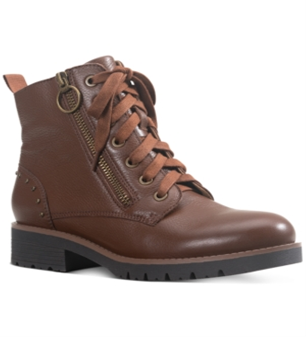 Botas de combate femininas American Rag Tatum Leather Studded, marrom, tamanho 5,5 M