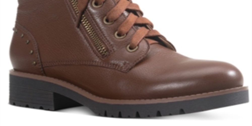 Botas de combate femininas American Rag Tatum Leather Studded, marrom, tamanho 5,5 M