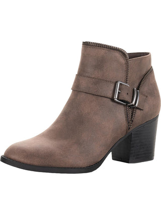 Botas femininas American Rag com zíper e fivela Accent Comfort Milly, bico redondo, salto bloco, marrom, tamanho 10 M