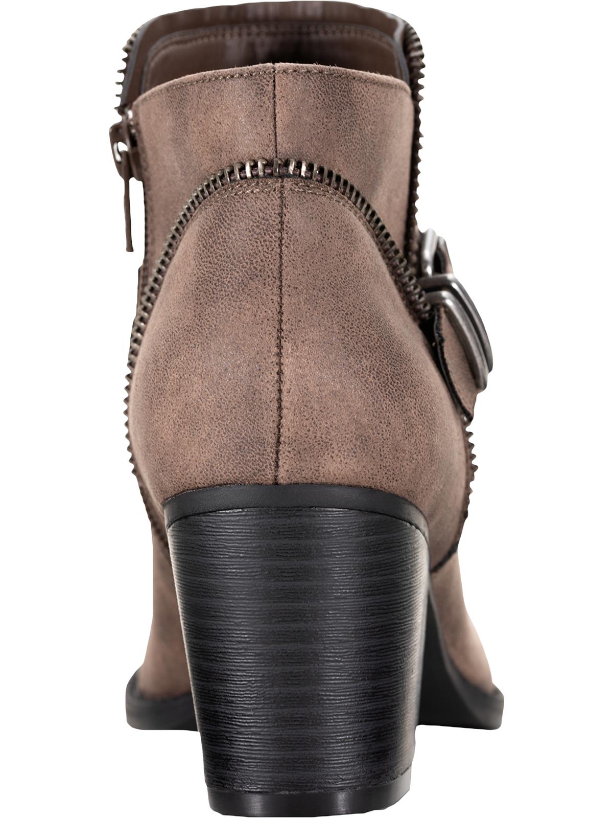 Botas femininas American Rag com zíper e fivela Accent Comfort Milly, bico redondo, salto bloco, marrom, tamanho 10 M