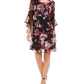 Vestido tubinho acima do joelho com decote em joia e manga sino floral feminino Connected Apparel, preto, tamanho 10