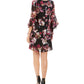 Vestido tubinho acima do joelho com decote em joia e manga sino floral feminino Connected Apparel, preto, tamanho 10