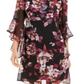 Vestido tubinho acima do joelho com decote em joia e manga sino floral feminino Connected Apparel, preto, tamanho 10