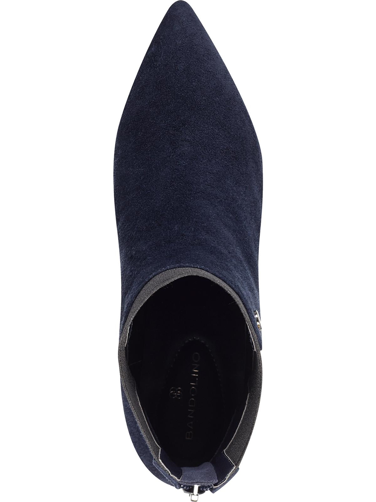 Botas de couro com zíper e salto gatinho Bandolino com acabamento elástico e logo Bari, bico fino, tamanho 6,5 M