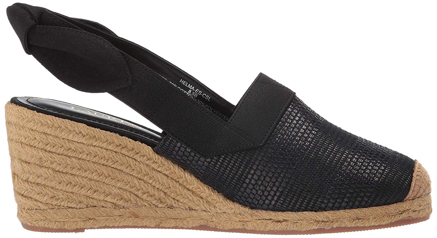 Ralph Lauren Helma Espadrille Wedge Sandália Feminina Preta Tamanho 10 B