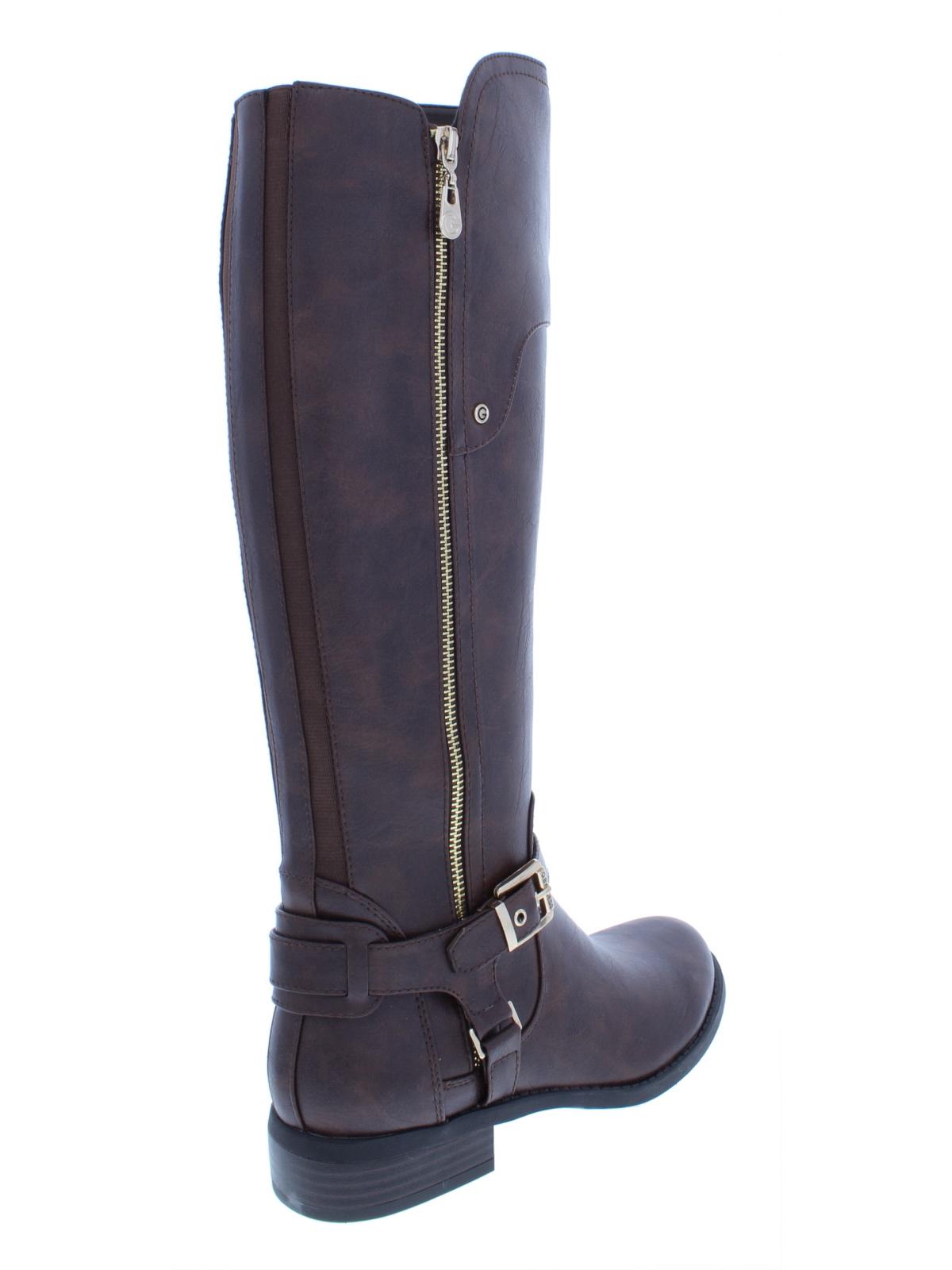 Botas Guss Harson acima do joelho de couro sintético femininas, marrom escuro, tamanho 6,5 M